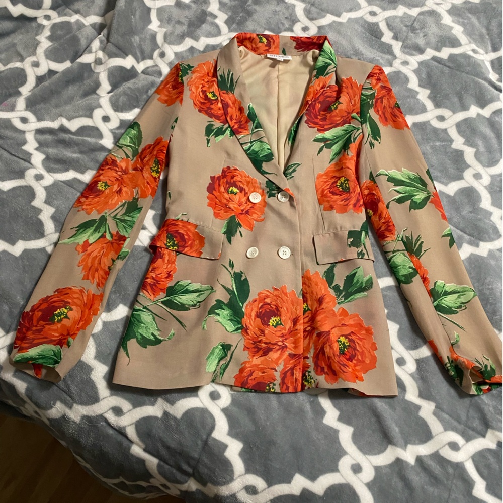STONES floral blazer SZ XS orange beige
